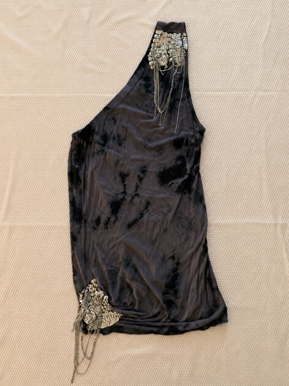 Caribbean Queen Chain Embellished One Shoulder Tunic Top M
